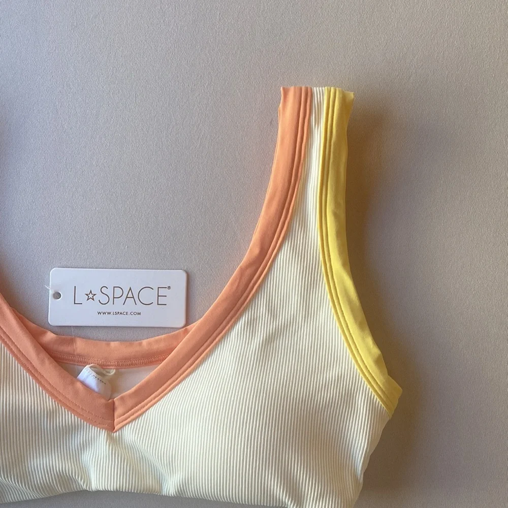 l*space Cream Bikini Top with Peach and Yellow Trim